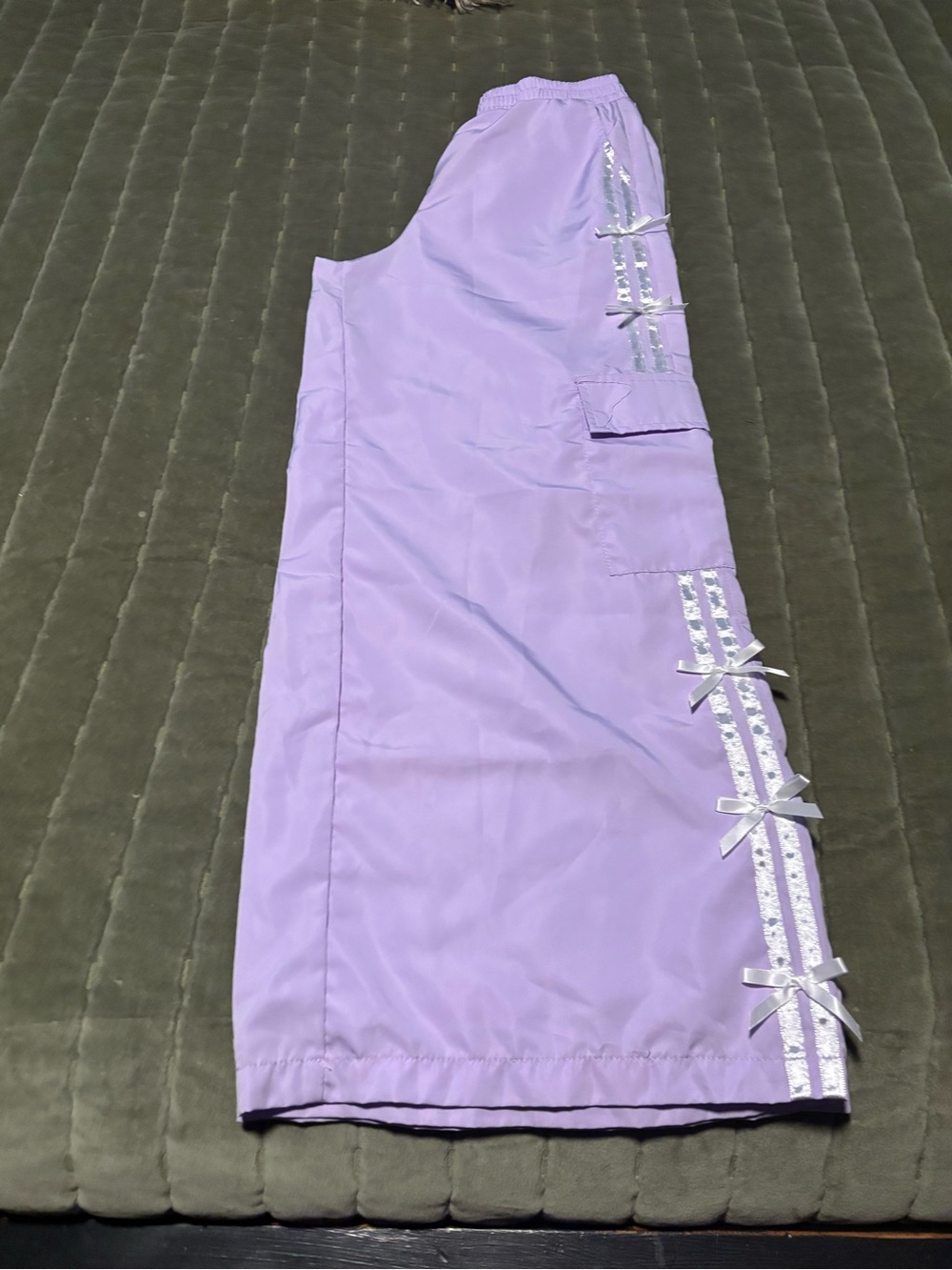 Girls' Lavender Cargo Track Pants with Ribbon Trim